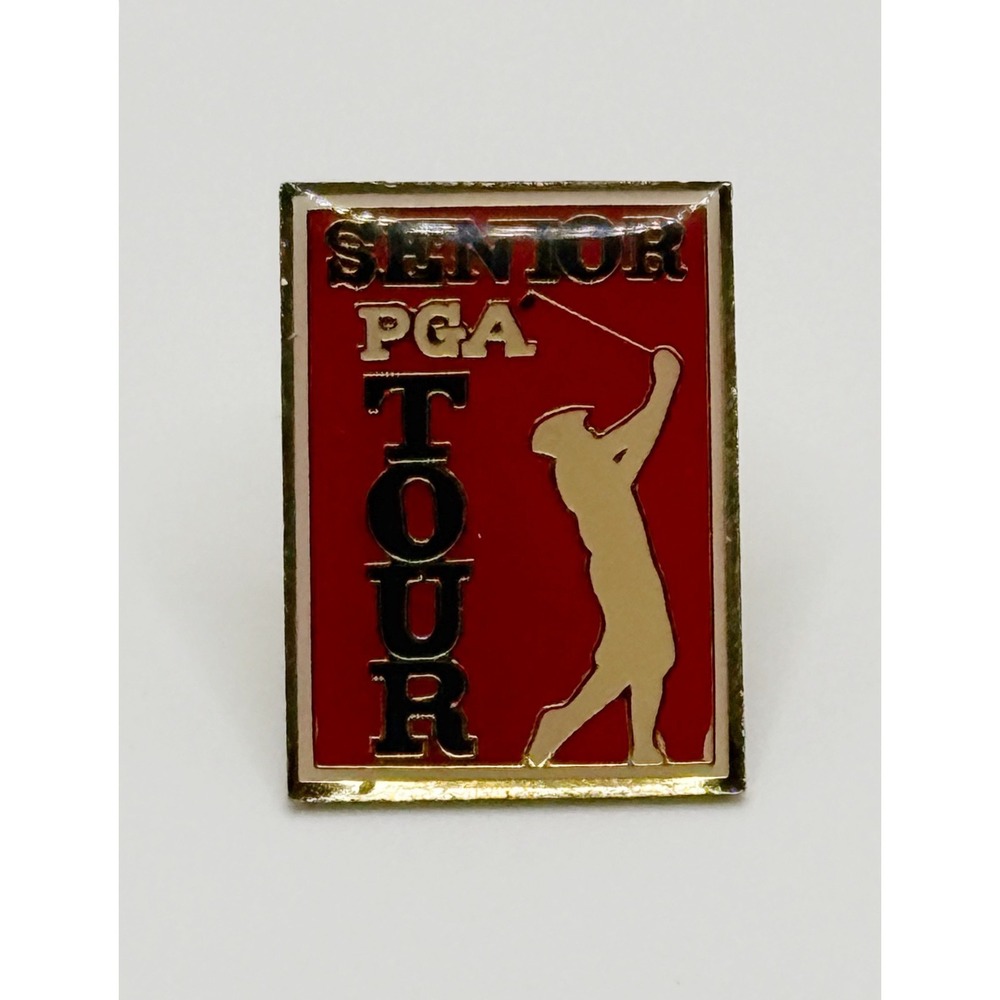 Senior PGA Tour Red & Yellow Vintage Golf Commemorative Square Lapel Pin 3/4"